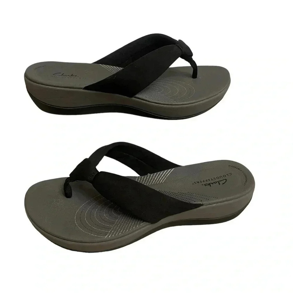 Cloudsteppers by Clarks Black Fabric Thong Flip Flop Sandal Women’s US 10